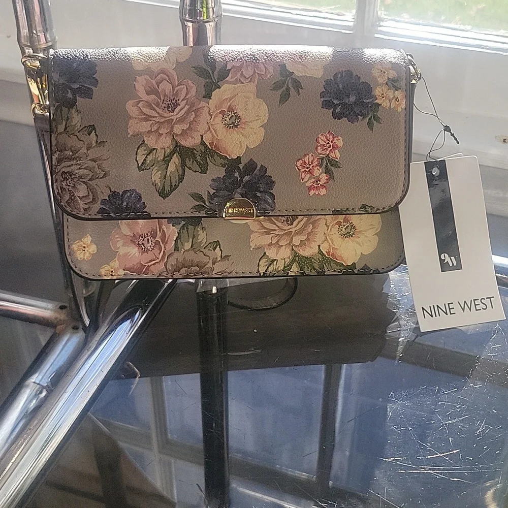 Nine West Floral Gray Crossbody Bag